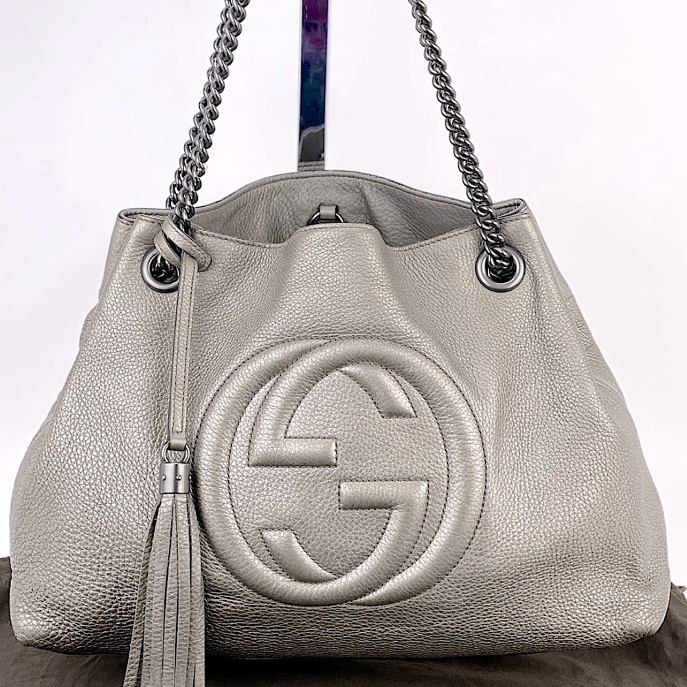 Authentic Gucci handbag in pewter